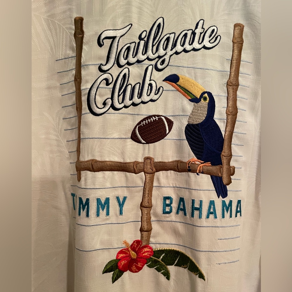 Tommy Bahama Camp Shirt new with tags Silk. “Tailgate Club”